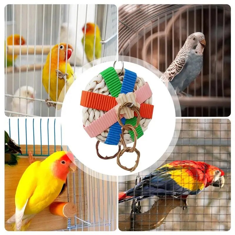 Bird Shredding Toys Parakeet Shredding Toys Colorful Foraging Toys For Parakeets Straw Shredding Toys With Metal Hook Garden