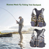 Blusea Mesh Fly Fishing Vest Backpack Breathable Multi Zipped Pockets Breathable Mesh Convenient Open Side Outdoor Fishing Vest