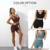 CZGUKE Seamless Workout Sets for Women Ribbed Sport Bra High Waist Running Shorts Gym 2 Piece Yoga Sets