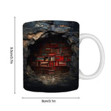 Ceramic Mug With Handle 350ml Ceramic Coffee Mug Travel Book Lover 3D Bookshelf Flat Color Pattern Funny Work Mugs For Men