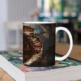 Ceramic Mug With Handle 350ml Ceramic Coffee Mug Travel Book Lover 3D Bookshelf Flat Color Pattern Funny Work Mugs For Men