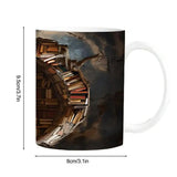 Ceramic Mug With Handle 350ml Ceramic Coffee Mug Travel Book Lover 3D Bookshelf Flat Color Pattern Funny Work Mugs For Men