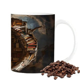 Ceramic Mug With Handle 350ml Ceramic Coffee Mug Travel Book Lover 3D Bookshelf Flat Color Pattern Funny Work Mugs For Men