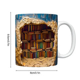 Ceramic Mug With Handle 350ml Ceramic Coffee Mug Travel Book Lover 3D Bookshelf Flat Color Pattern Funny Work Mugs For Men