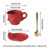 Ceramic Tea Cup Saucers Cup And Spoon Set Abstract Kiss Creative Face Cup With Saucer Creative Coffee Mug Set For Him And Her