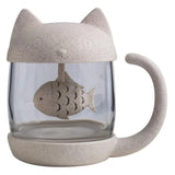 Creative Glass Mug Cute Cat Glass Cup Tea Mug With Fish Infuser Strainer Filter Home Offices Kitchen Drinkware Teaware 250ml