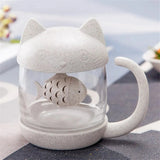 Creative Glass Mug Cute Cat Glass Cup Tea Mug With Fish Infuser Strainer Filter Home Offices Kitchen Drinkware Teaware 250ml