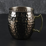 Creative Stainless Steel Hammered Point Cocktail Mug, Non-Slip with Gold Handle Drum Mug for Home and Bar Drinking Mule Mugs