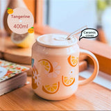 Cute Fruits Mugs Creative Can Cartoon Ceramic Mug With Straw Lid Milk Tea Mug Office Home Travel Coffee Water Cup 400ml