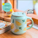 Cute Fruits Mugs Creative Can Cartoon Ceramic Mug With Straw Lid Milk Tea Mug Office Home Travel Coffee Water Cup 400ml