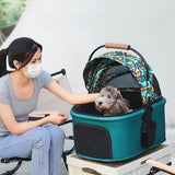 Detachable Pet Stroller Carrier for Cats/Dogs, Storage Basket for Medium Small Pets Puppy Stroller with Cup Holder, Easy Fold