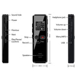 Digital Voice Activated Recorder Dictaphone Mini Recorders Pen MP3 Player Noise Reduction 64/32/8GB 35-hour Recording Time