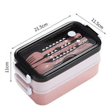 Double-layer Lunch Box Portable Compartment Food Box Microwave Lunch Box With Fork Chopsticks And Spoon Picnic Fresh Box