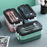Double-layer Lunch Box Portable Compartment Food Box Microwave Lunch Box With Fork Chopsticks And Spoon Picnic Fresh Box
