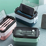Double-layer Lunch Box Portable Compartment Food Box Microwave Lunch Box With Fork Chopsticks And Spoon Picnic Fresh Box
