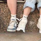 Fashion Funny Creative Magnetic Attraction Hands Black White Cartoon Eyes Couples Socks 1 Pair Club Celebrity Couple Socks