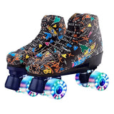 Flashing Roller Skates Shoes Kids Adult Double Row Skates Quad 4 Wheels Skating Rink Sliding Training Outdoor Sports Unisex Gift