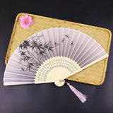Foldable Hand Fan Japanese Silk Folding Fans Bamboos Chinese Fan Antiquity With Tassels Small Dance Fan For Student Hanfu