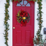 Front Door Christmas Wreath Indoor Outdoor Wreath With LED Lantern Rattan Holly Weaving Wreath For Bedroom Front Door Wall