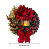 Front Door Christmas Wreath Indoor Outdoor Wreath With LED Lantern Rattan Holly Weaving Wreath For Bedroom Front Door Wall