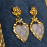Gold Rose Glossy Peach Heart 925 Silver Needle Earrings Wedding Earrings Jewelry for Women and Girls