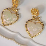 Gold Rose Glossy Peach Heart 925 Silver Needle Earrings Wedding Earrings Jewelry for Women and Girls
