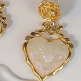 Gold Rose Glossy Peach Heart 925 Silver Needle Earrings Wedding Earrings Jewelry for Women and Girls