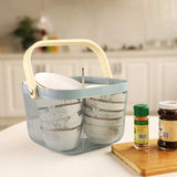 Multi-purpose Baskets Hanging Storage Basket Mesh Metal Storage Bins with Wooden Handles for Cabinets, Cupboards, Bathroom