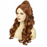 HD Cheap Perfect Women Ponytail Wig Curly Auburn Brown Belle Princess Cosplay Costume Wig For Halloween Christmas Thanksgiving