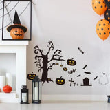 Halloween Door Cling Sticker Black Branch Pumpkin Spooky Clings Decals Halloween Window Decals Scary Party Decorations For Door
