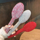 Handmade Diamonds Wooden Handle Massage Hair Brush Crystal Airbag Comb Portable Compact Mirror Hand Held Makeup Mirror For Women