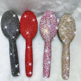 Handmade Diamonds Wooden Handle Massage Hair Brush Crystal Airbag Comb Portable Compact Mirror Hand Held Makeup Mirror For Women