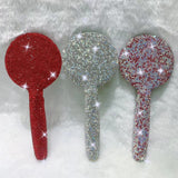 Handmade Diamonds Wooden Handle Massage Hair Brush Crystal Airbag Comb Portable Compact Mirror Hand Held Makeup Mirror For Women