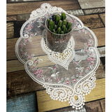 NEW ARRIVAL 2Pcs Vintage Oval Lace Table Placemats Exquisite Flower Embroidered Doilies Vase Mat 12.2 X 16.9 Inch