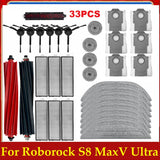 ! 33PCS Accessories Kit for S8 MaxV Ultra Robot Vacuum Spare Parts Main Side Brushes Mop HEPA Filters Dust Bags