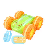 NEW ARRIVAL 2.4G RC Stunt Car Transparent Light Amphibious Vehicle Double Sided Stunt RC Car Gesture Rolling Green