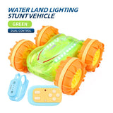 NEW ARRIVAL 2.4G RC Stunt Car Transparent Light Amphibious Vehicle Double Sided Stunt RC Car Gesture Rolling Green