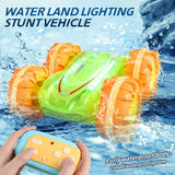 NEW ARRIVAL 2.4G RC Stunt Car Transparent Light Amphibious Vehicle Double Sided Stunt RC Car Gesture Rolling Green