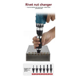 Rivet Nut Tool, Electric Drill Adapter Rivet & Rivet Nut Two Functions Rivnut,6 Rivet Nut Mandrels and 3 Rivet Heads