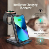 ILEPO 15W 3 In 1 QI Foldable Wireless Charger Stand Pad For iPhone 14 15Apple Watch Airpods Pro Fast Charging Dock Station