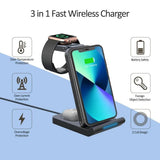 ILEPO 15W 3 In 1 QI Foldable Wireless Charger Stand Pad For iPhone 14 15Apple Watch Airpods Pro Fast Charging Dock Station