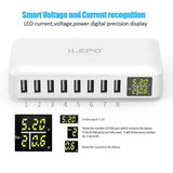 ILEPO USB Charger with LED Digital Display 40W 8A Max 2.4A 8-Ports USB Hub Charger for iPhone iPad Smart Phone and Other Devices