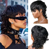 Jerry Curl Remy Human Hair Mullet Full Machine Made Wig With Bangs Glueless Pixie Cut Dovetail Natural Color Wigs Ready To Wear