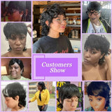 Jerry Curl Remy Human Hair Mullet Full Machine Made Wig With Bangs Glueless Pixie Cut Dovetail Natural Color Wigs Ready To Wear
