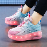 Kid Boys Girls Flashing Roller Skate Shoes USB Charging Children Fashion LED Light Up Shoes Luminous Wheels Sneakers for Street
