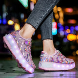 Kids Roller Skates Shoes Boys Girls 2 Wheels USB Charging Led Lighted Flashing Sneaker Children Sliding Sport Footwear Toys Gift