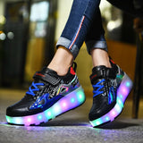 Kids Roller Skates Shoes Led Light Flashing Light 2 Wheels Skating Sneaker Flying Shoe Recharge Multi Light Breatheable Boy Girl