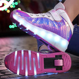 Kids Roller Skates Shoes Single Wheel USB Charging LED Lighted Flashing Sneaker Children Boys Girls Sliding Sport Footwear Gift