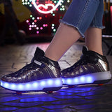 Kids Roller Skates Shoes Single Wheel USB Charging LED Lighted Flashing Sneaker Children Boys Girls Sliding Sport Footwear Gift