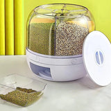 Kitchen Grain Storage Container Dispenser, 360 ° Rotation, One Click Output, 6-cell Storage, Suitable For, Beans, and Rice